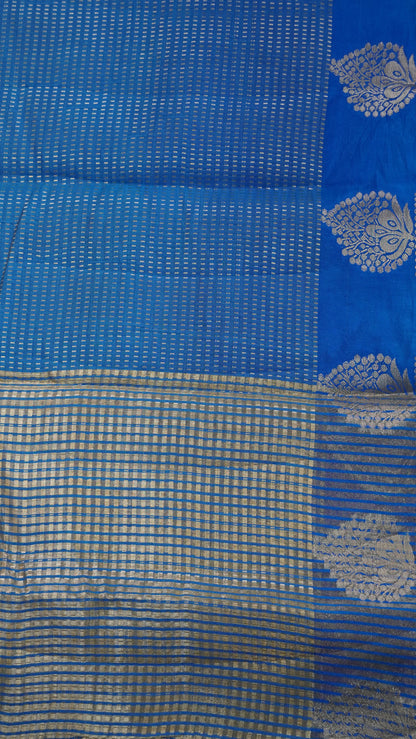 Semi Tussar- Mini Zari Lines Blue