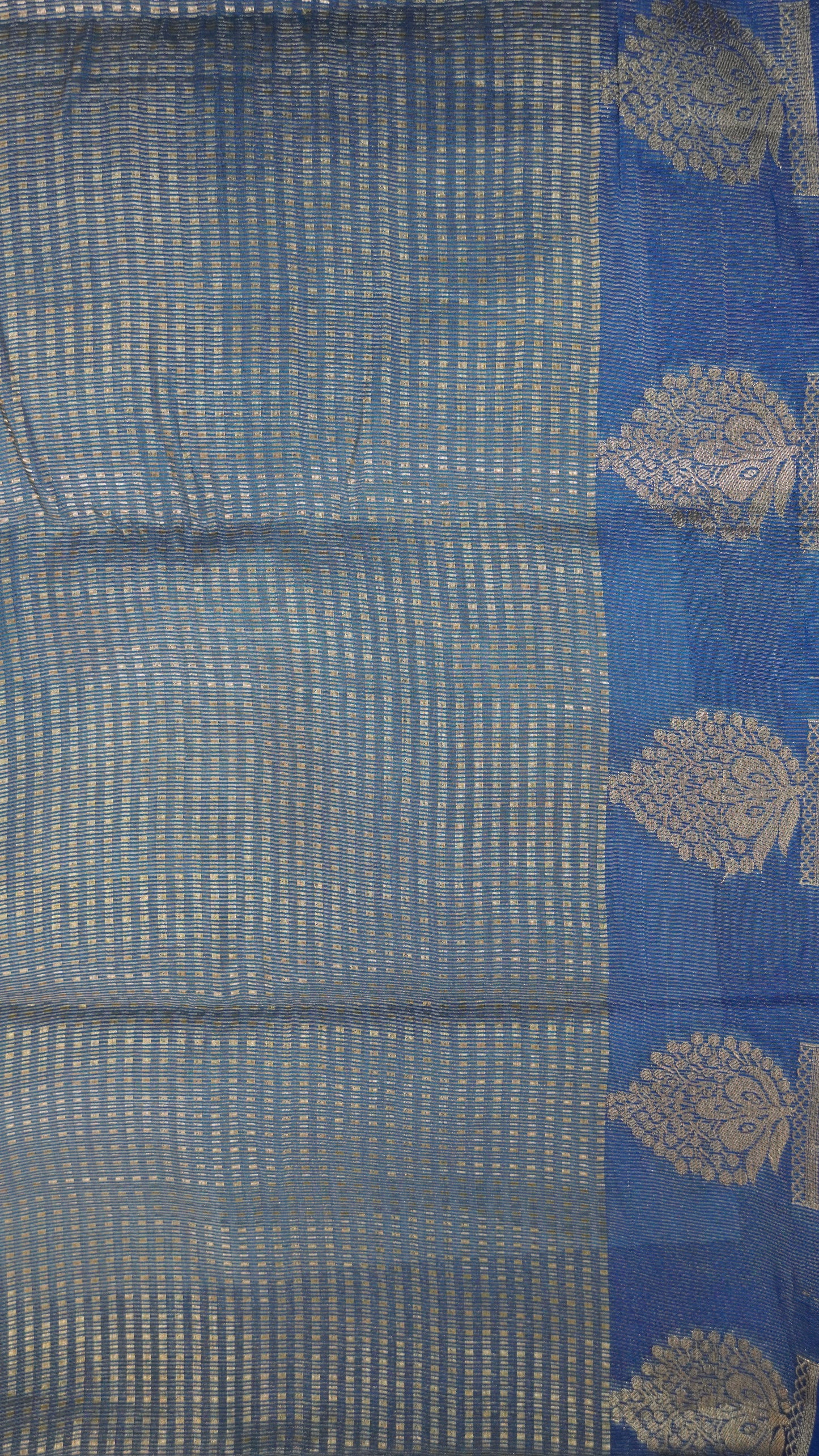 Semi Tussar- Mini Zari Lines Blue