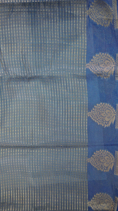 Semi Tussar- Mini Zari Lines Blue