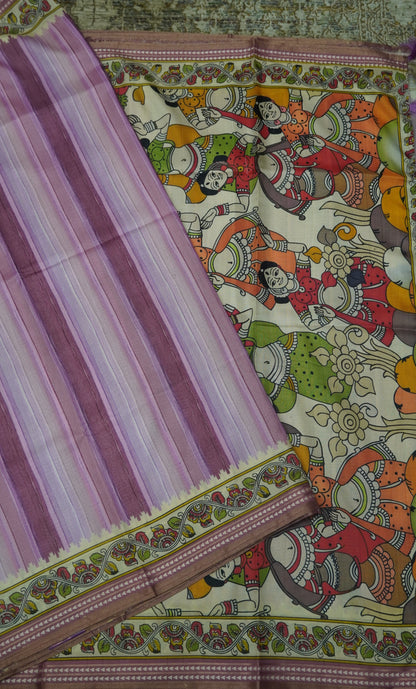 Crepe Silk Saree-Purple with Kalamkari Border and Pallu