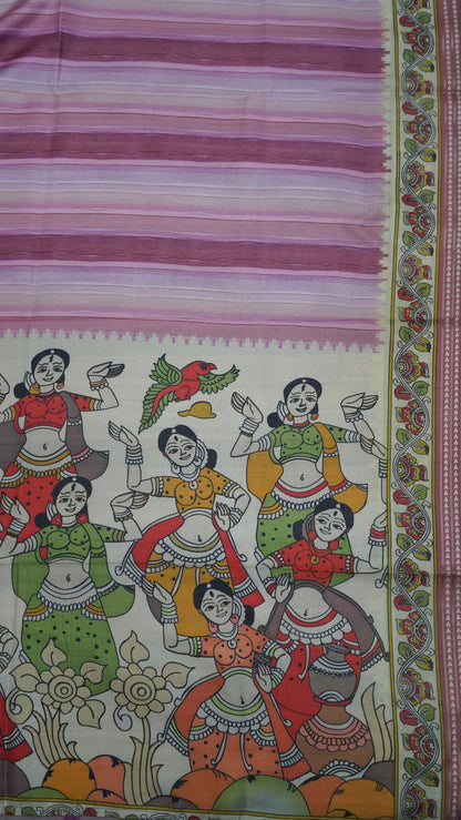 Crepe Silk Saree-Purple with Kalamkari Border and Pallu