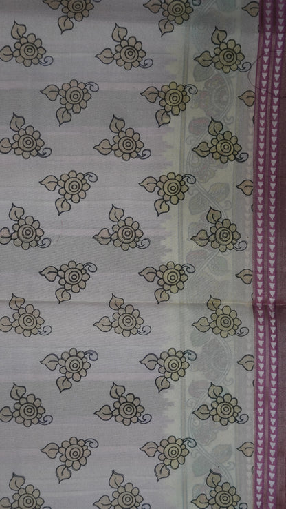 Crepe Silk Saree-Purple with Kalamkari Border and Pallu