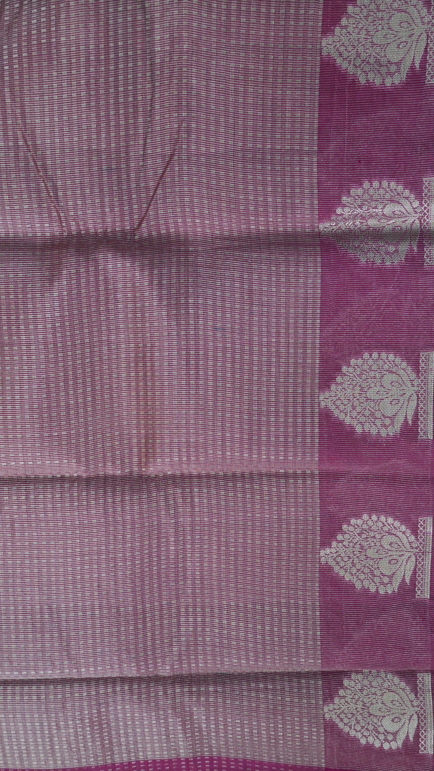 Semi Tussar- Mini Zari Lines Dark Pink