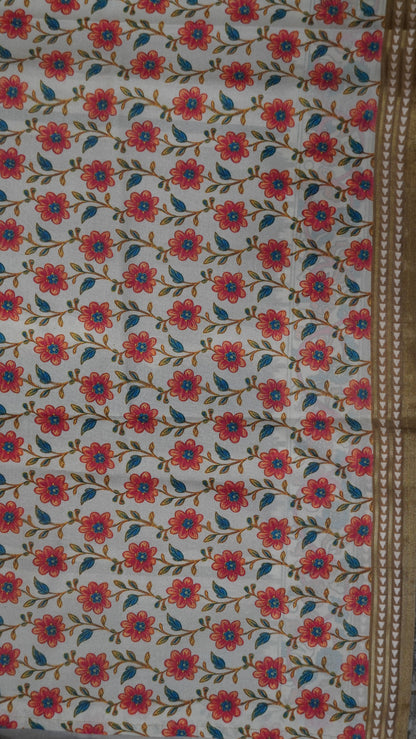 Crepe Silk Saree-Khaki with Kalamkari Border and Pallu