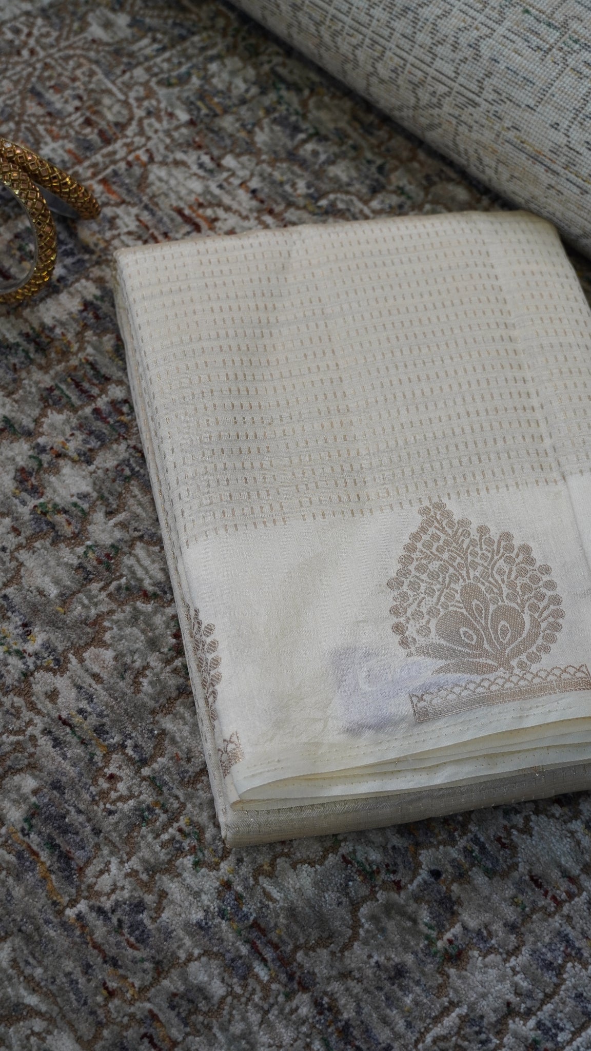 Semi Tussar- Mini Zari Lines Off White