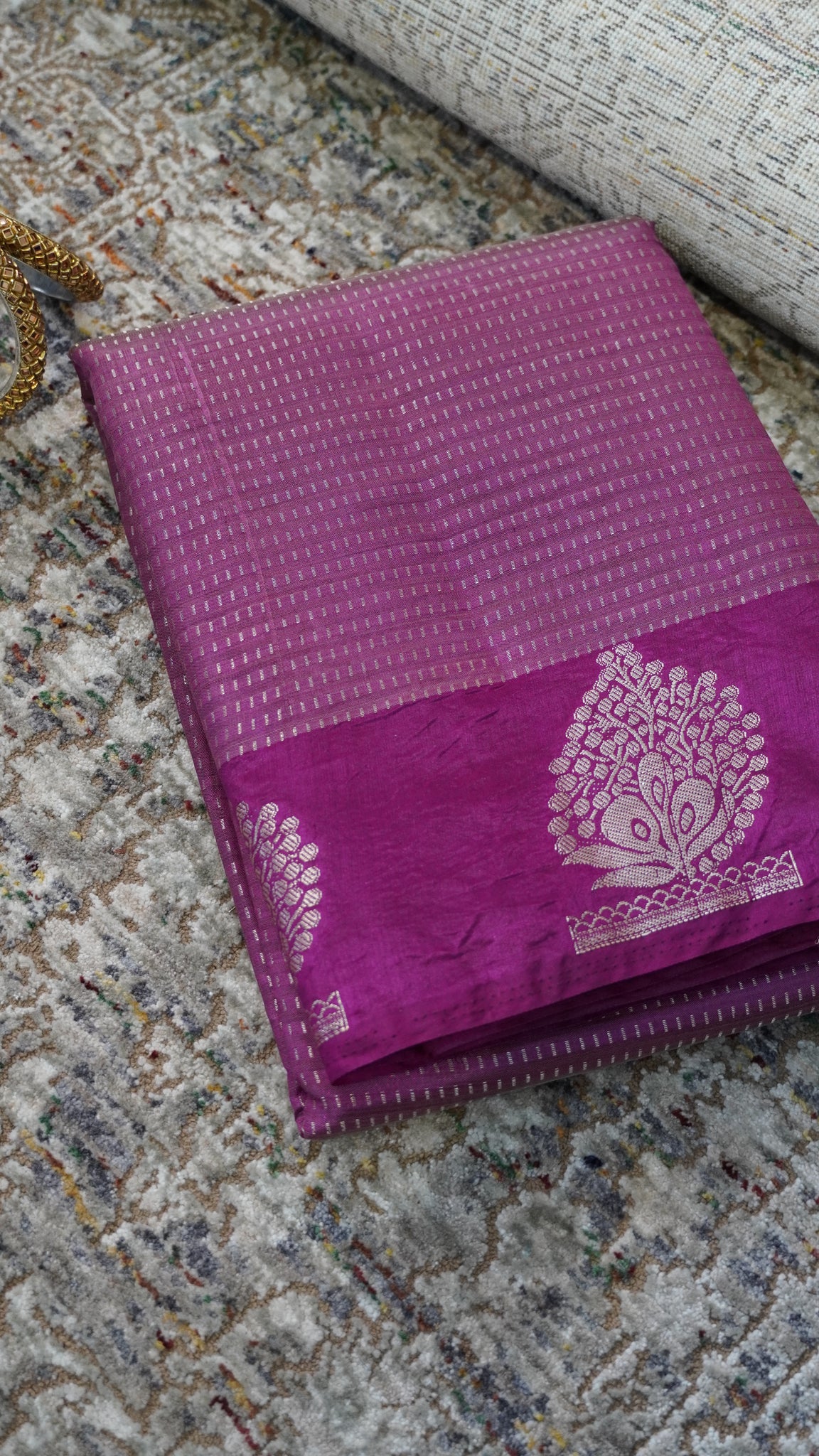 Semi Tussar- Mini Zari Lines Wine