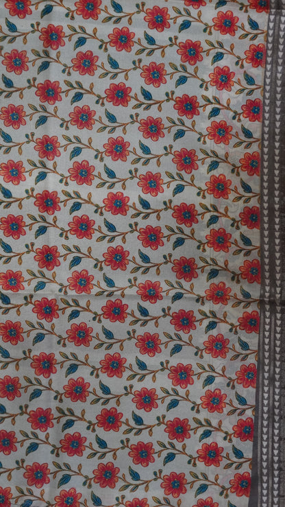 Crepe Silk Saree-Metallic Green with Kalamkari Border and Pallu
