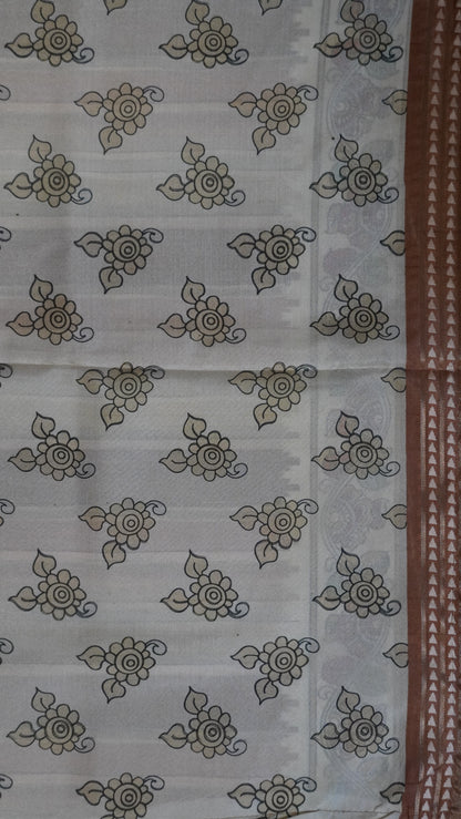 Crepe Silk Saree-Light Khaki with Kalamkari Border and Pallu