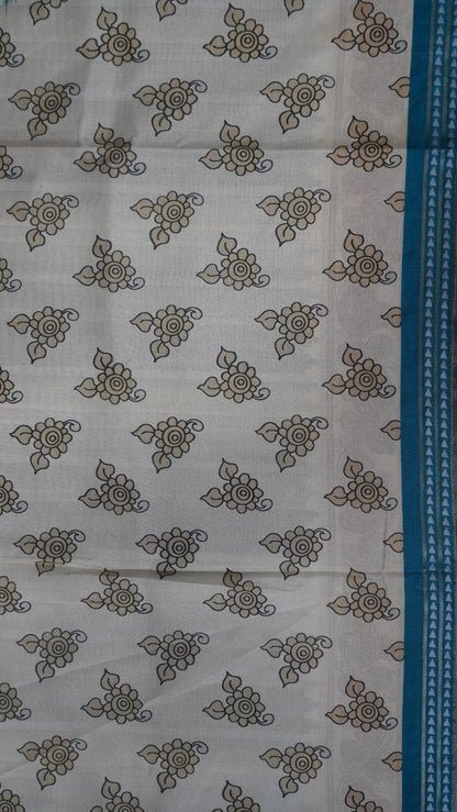Crepe Silk Saree-Sky blue with Kalamkari Border and Pallu