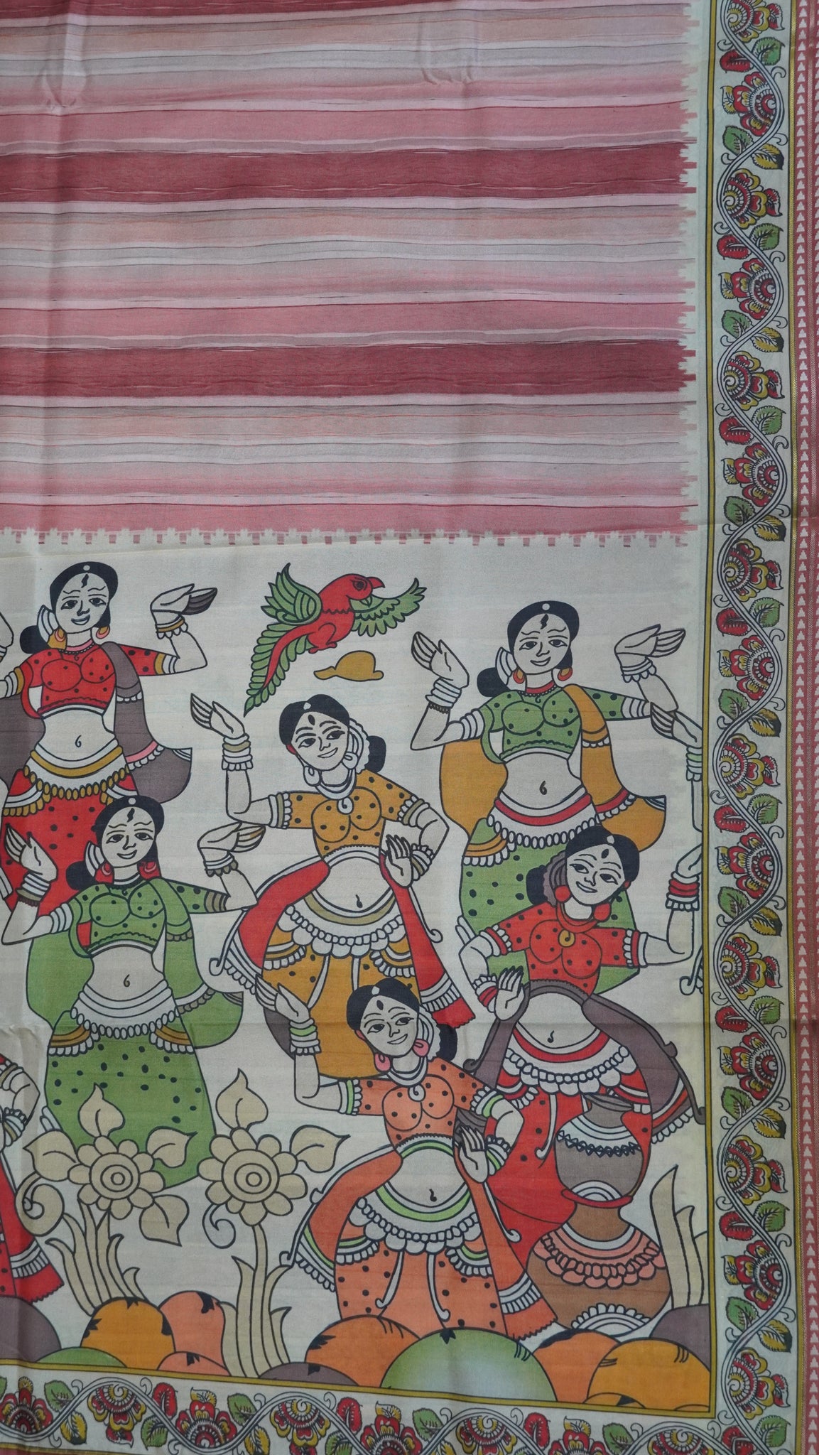 Crepe Silk Saree-Pastle Pink with Kalamkari Border and Pallu