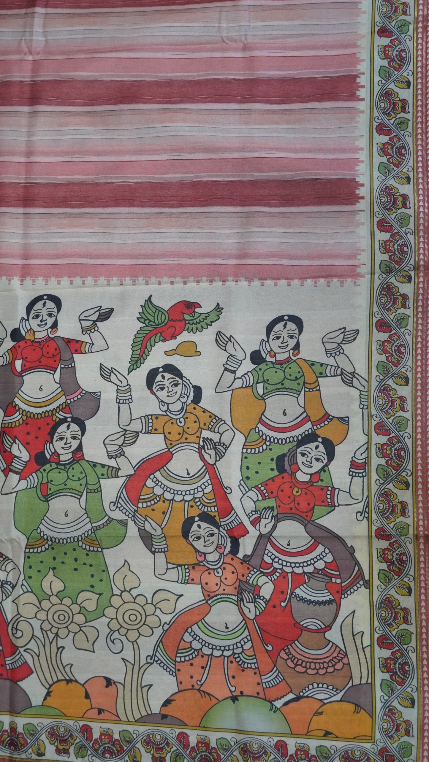 Crepe Silk Saree-Pastle Pink with Kalamkari Border and Pallu