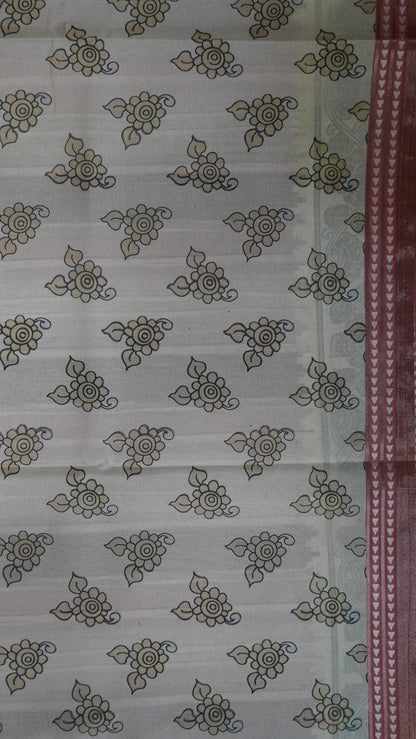 Crepe Silk Saree-Pastle Pink with Kalamkari Border and Pallu
