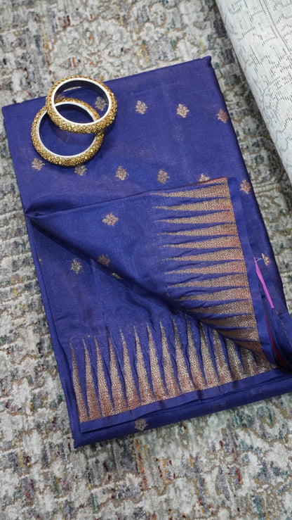 Pure Tussar Saree- Tower Border Blue