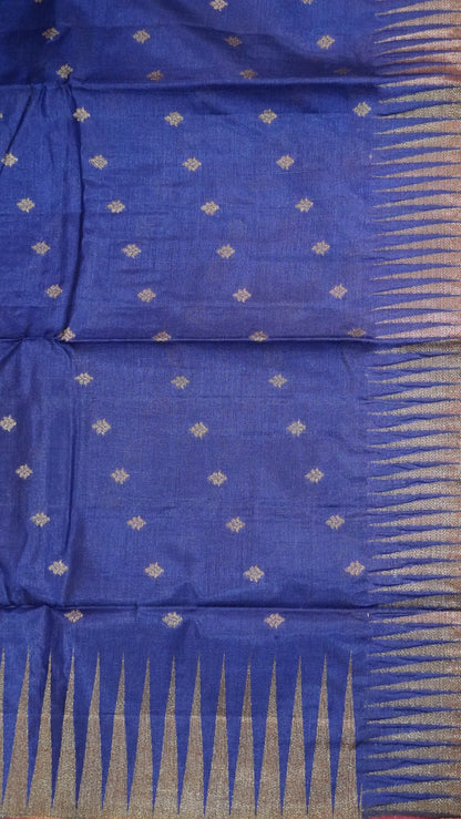 Pure Tussar Saree- Tower Border Blue