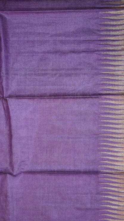 Pure Tussar Saree- Tower Border Mehandi Green