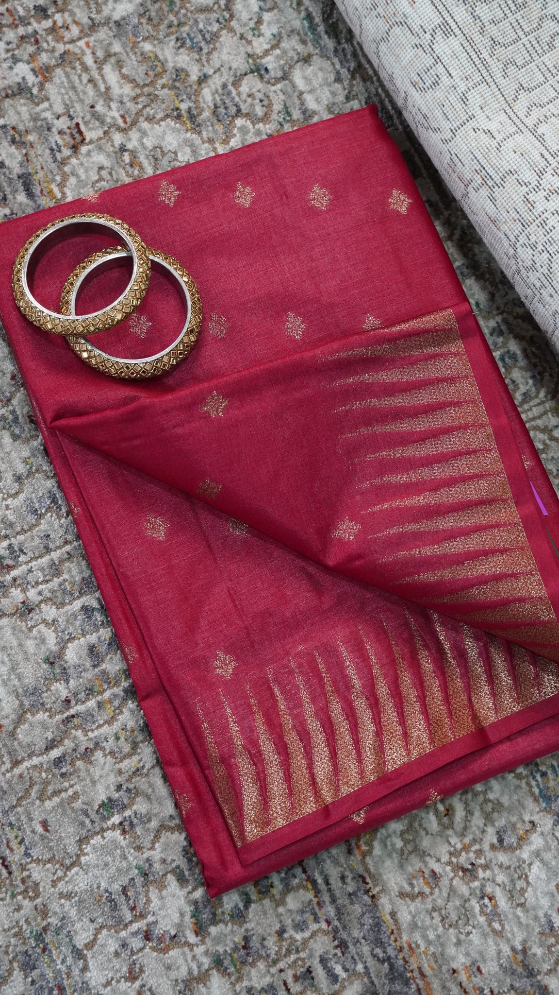 Pure Tussar Saree- Tower Border Red