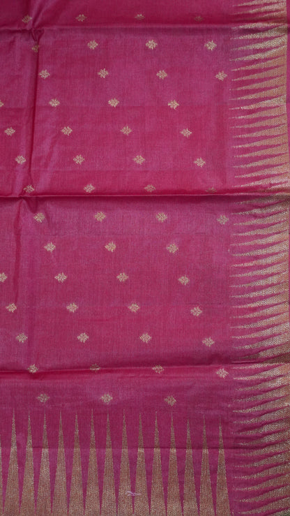Pure Tussar Saree- Tower Border Red