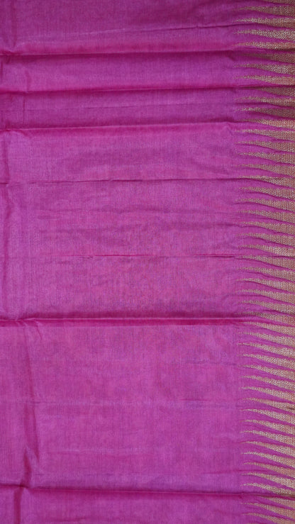 Pure Tussar Saree- Tower Border Peacock Blue
