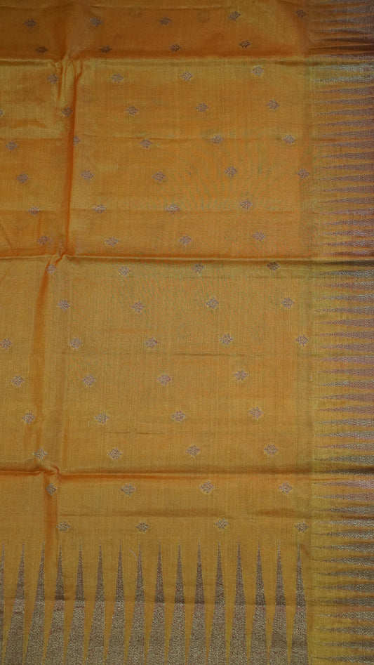 Pure Tussar Saree- Tower Border Mustard
