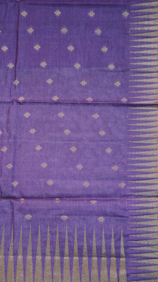 Pure Tussar Saree- Tower Border Dark Purple