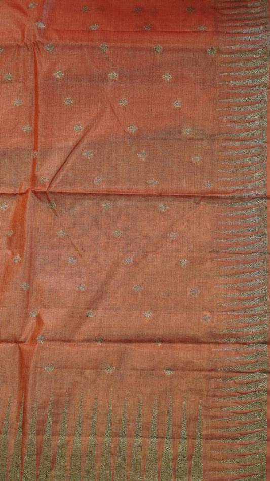 Pure Tussar Saree- Tower Border Orange