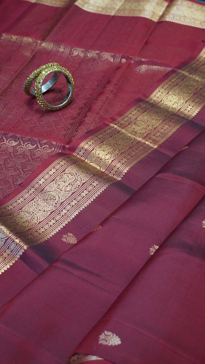 Pure Soft Silk - Round Peacock Buta Maroon
