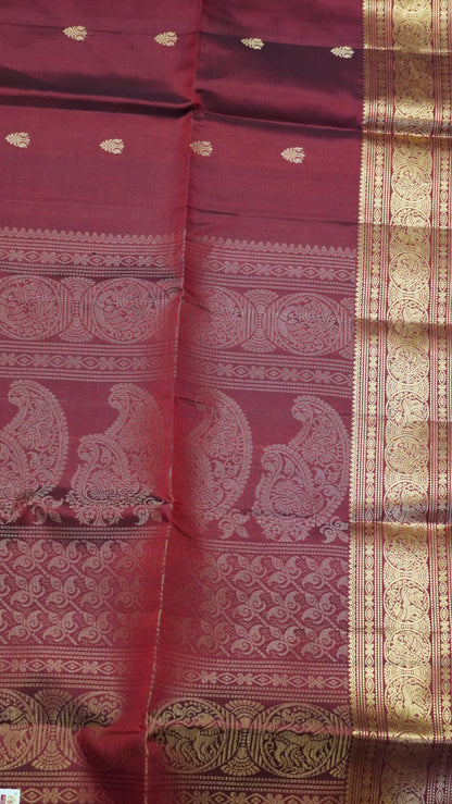 Pure Soft Silk - Round Peacock Buta Maroon