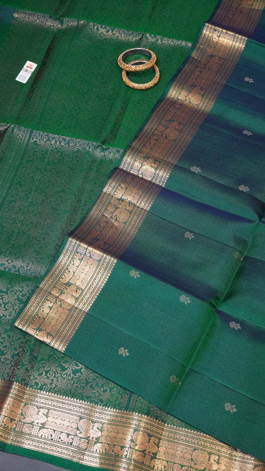 Pure Soft Silk - Round Peacock Buta Dark Green