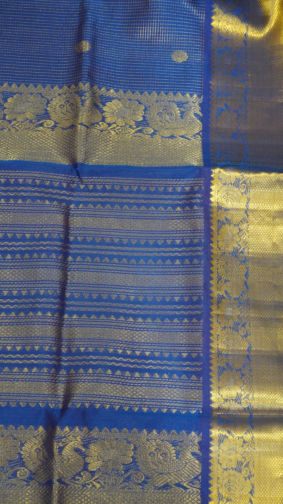 Pure Silk Cotton Saree - Mini Zari Checks Peacock Blue