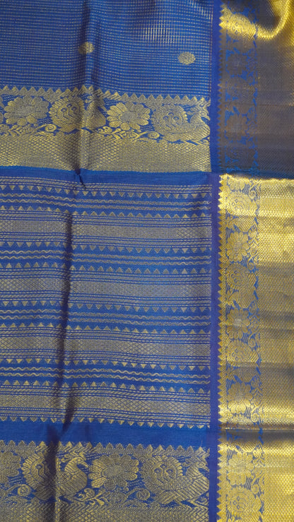 Pure Silk Cotton Saree - Mini Zari Checks Peacock Blue