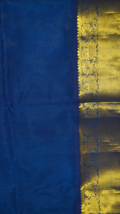 Pure Silk Cotton Saree - Mini Zari Checks Peacock Blue