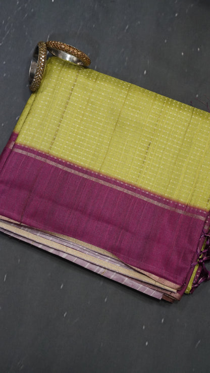 Semi Tussar Saree - Mini Zari Light Green.