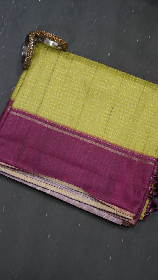 Semi Tussar Saree - Mini Zari Light Green.