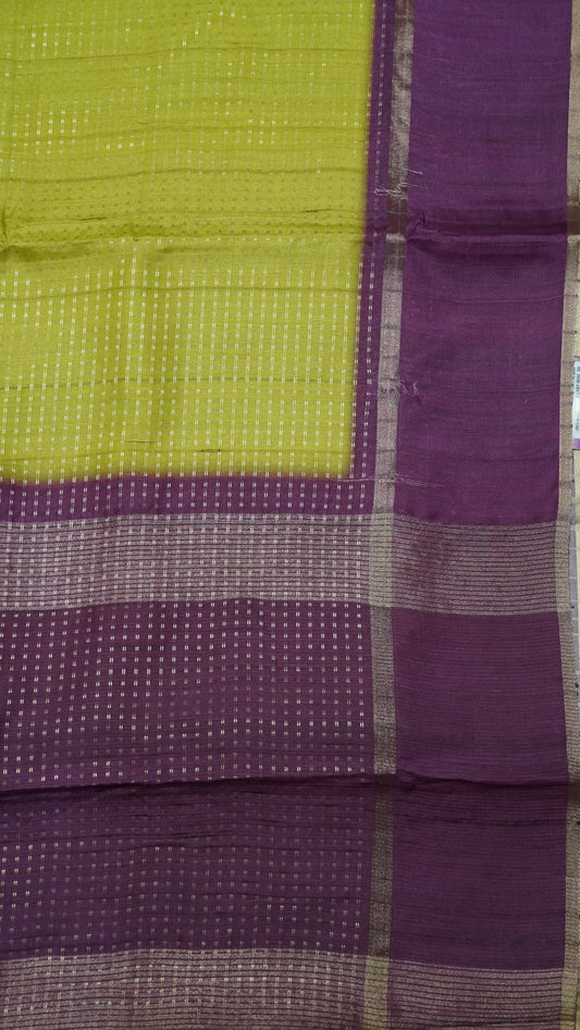 Semi Tussar Saree - Mini Zari Light Green