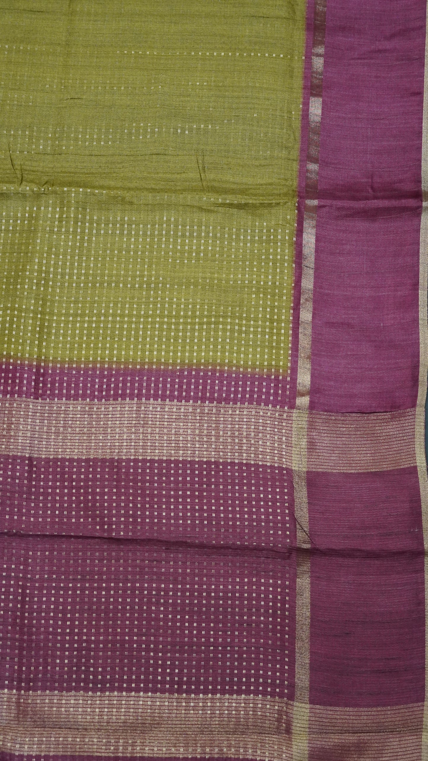 Semi Tussar Saree - Mini Zari Olive Green