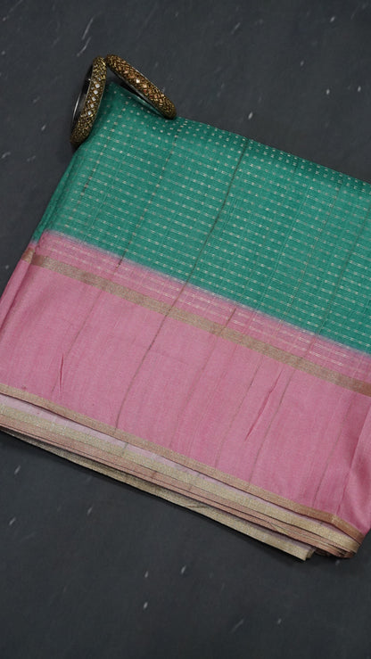 Semi Tussar Saree - Mini Zari Sea Green.