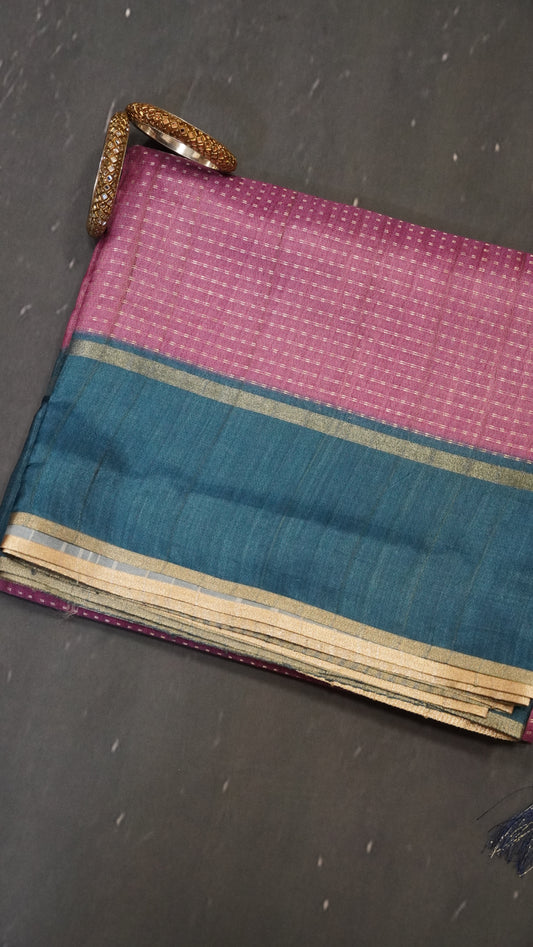 Semi Tussar Saree - Mini Zari Onion Pink