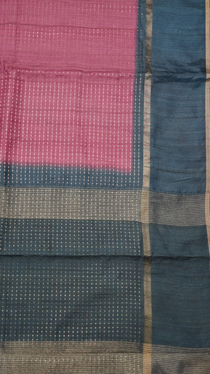 Semi Tussar Saree - Mini Zari Onion Pink
