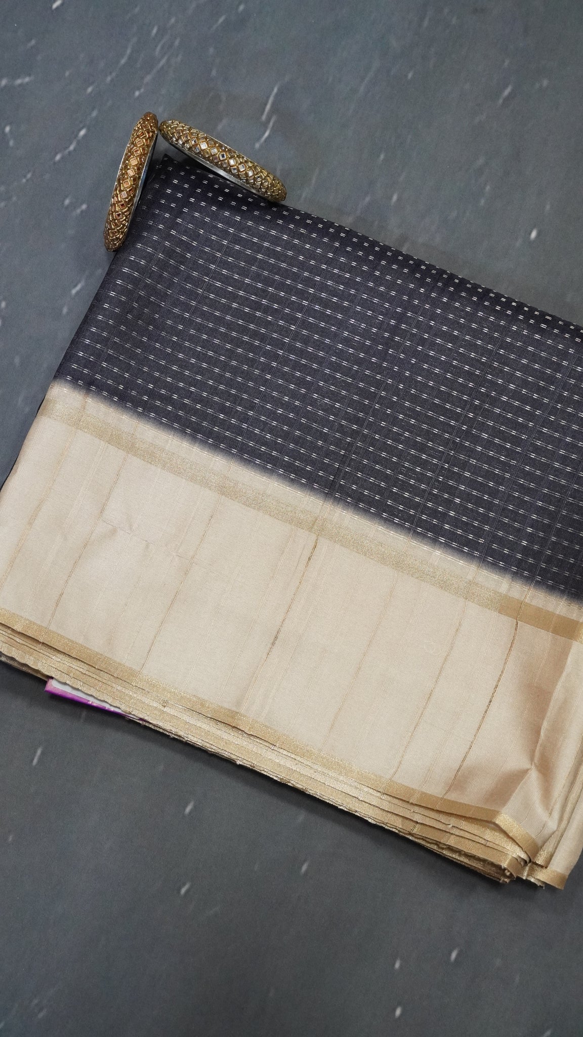 Semi Tussar Saree - Mini Zari Black