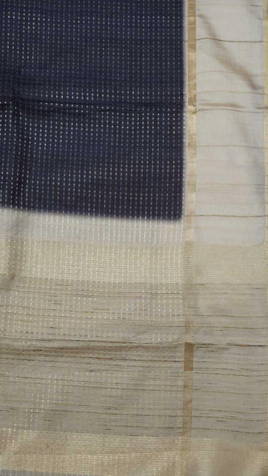 Semi Tussar Saree - Mini Zari Black