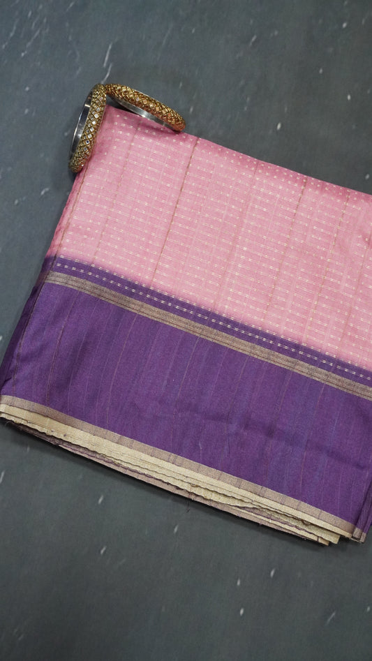 Semi Tussar Saree - Mini Zari Pink - Purple