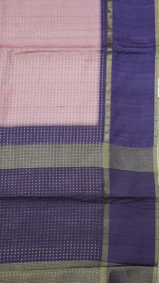 Semi Tussar Saree - Mini Zari Pink - Purple