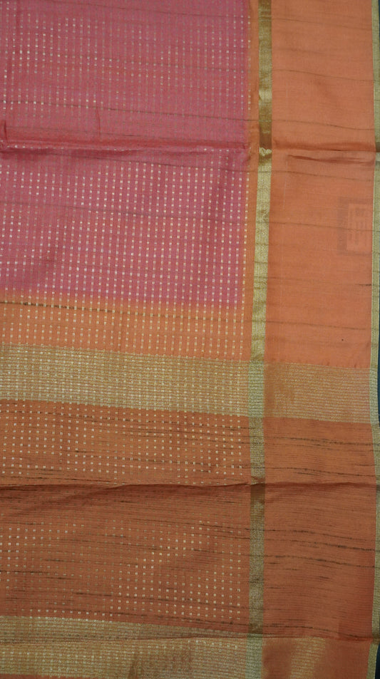 Semi Tussar Saree - Mini Zari Redish Peach