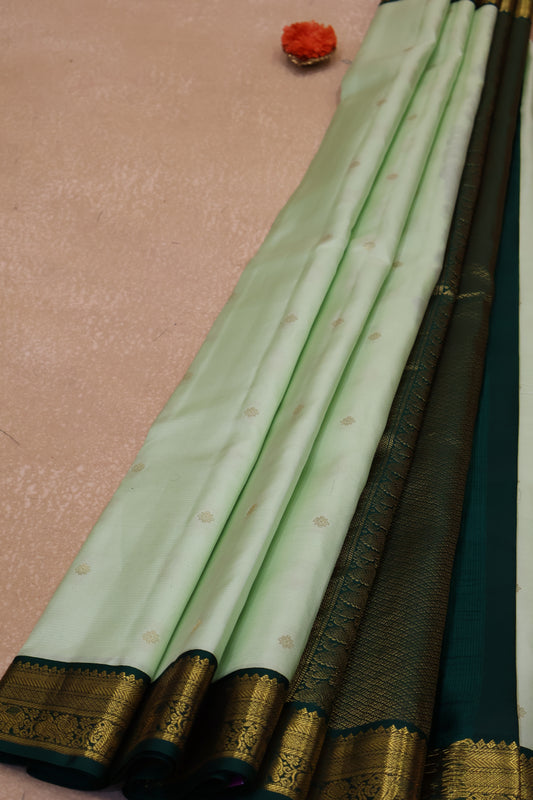 Akshayam-Pure Kanjivaram Saree Korvai Border-Pista Green