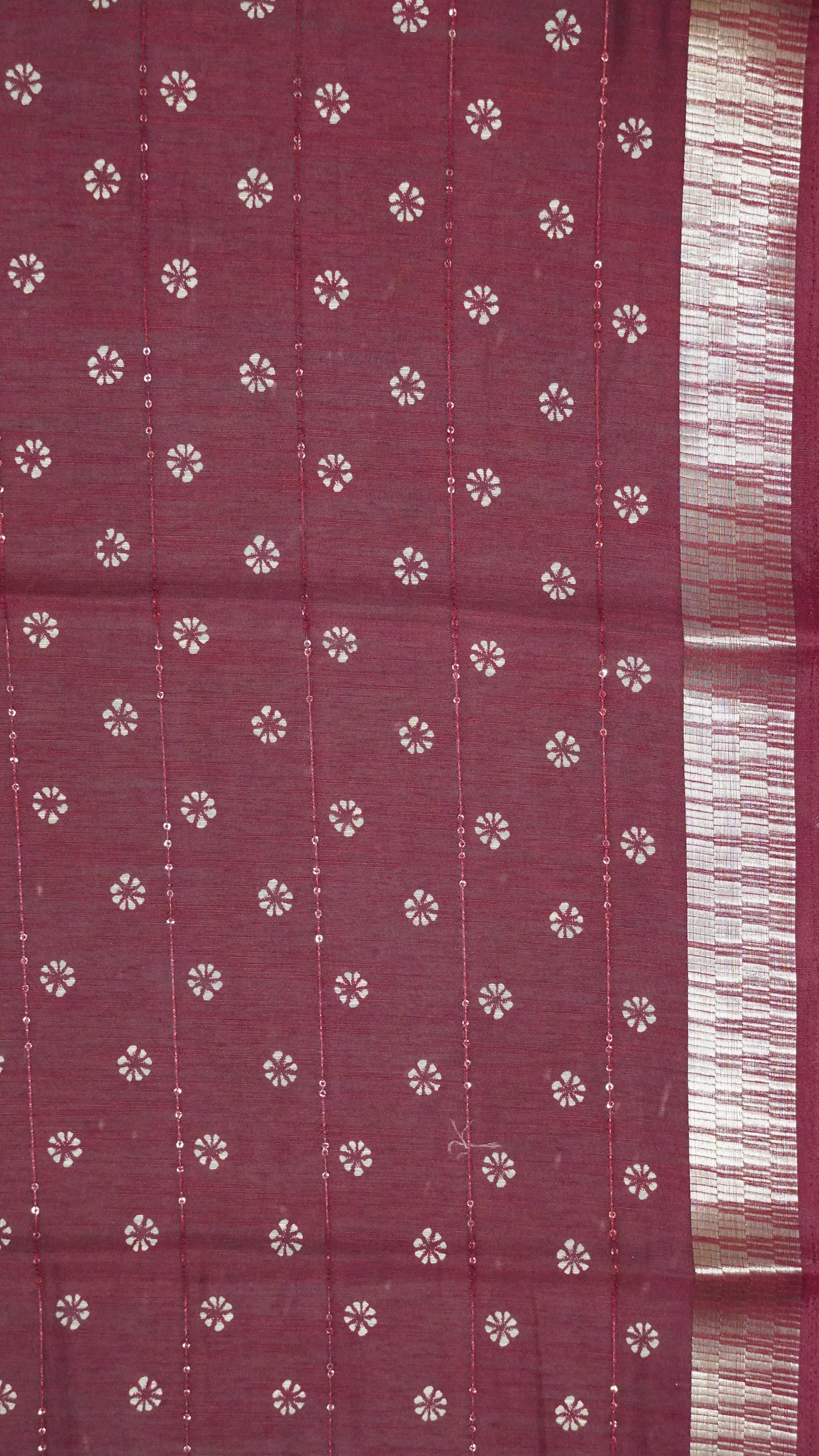 Semi Chanderi Saree -Kolam Sequence Maroon