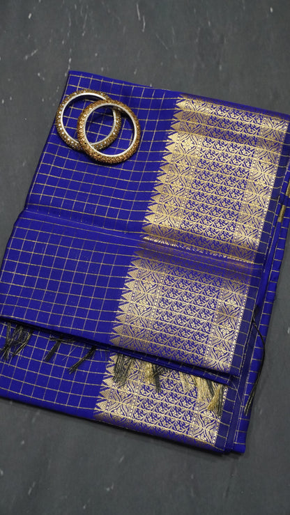 Semi Silk Saree - Square Checks Voilet