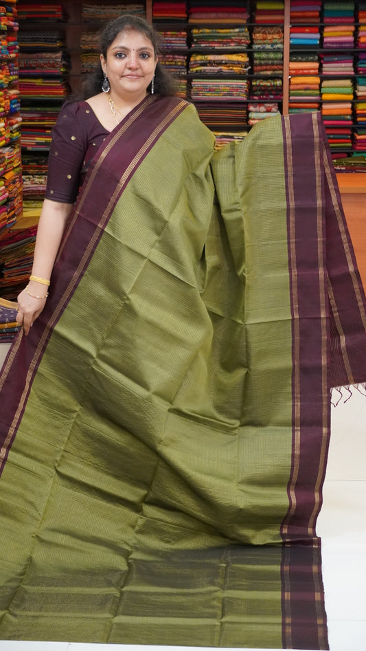 Pure Soft Silk Saree - Olive-Maroon