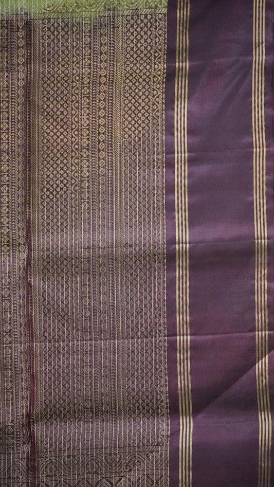 Pure Soft Silk Saree - Olive-Maroon
