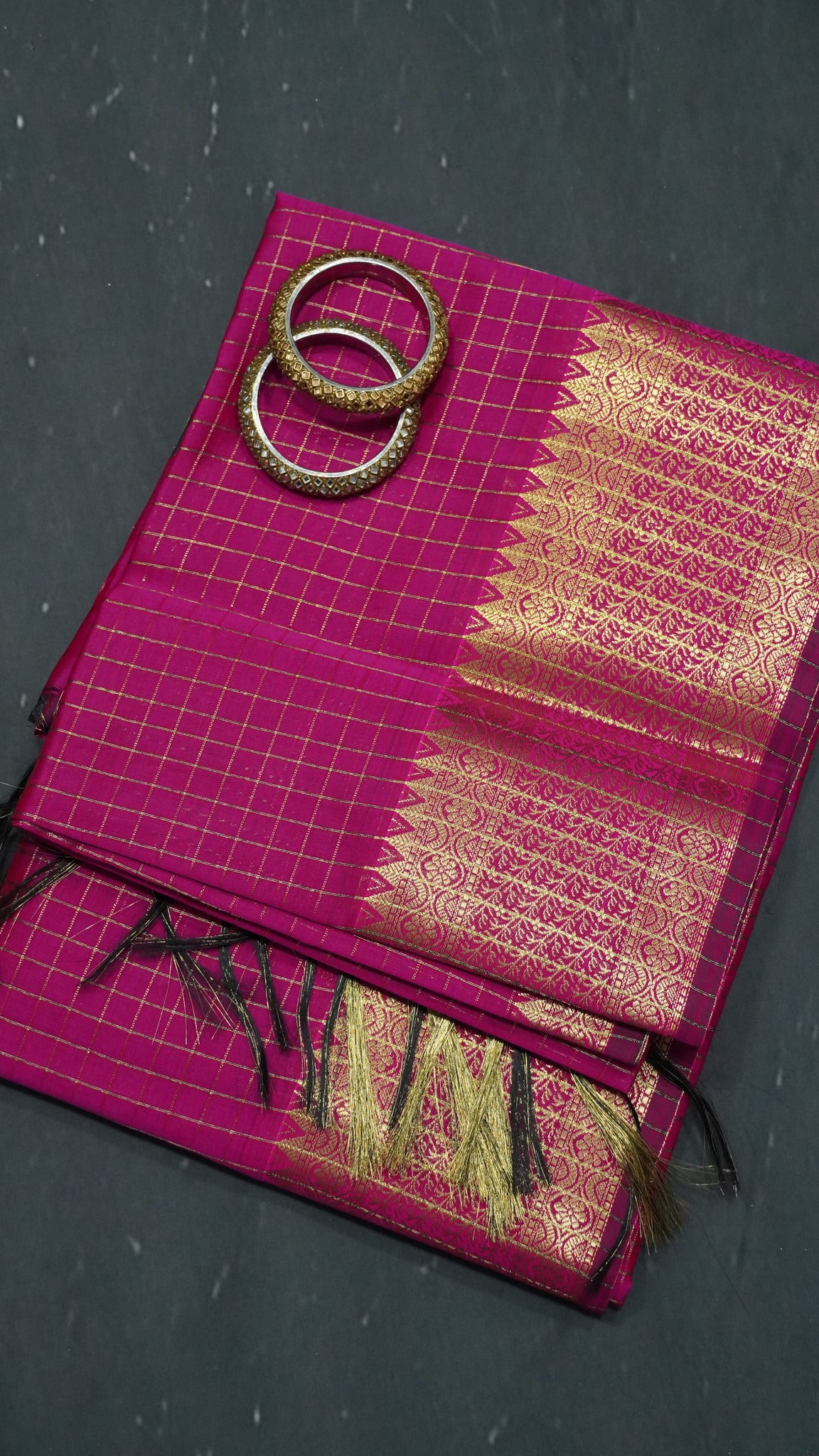 Semi Silk Saree - Square Checks Pink