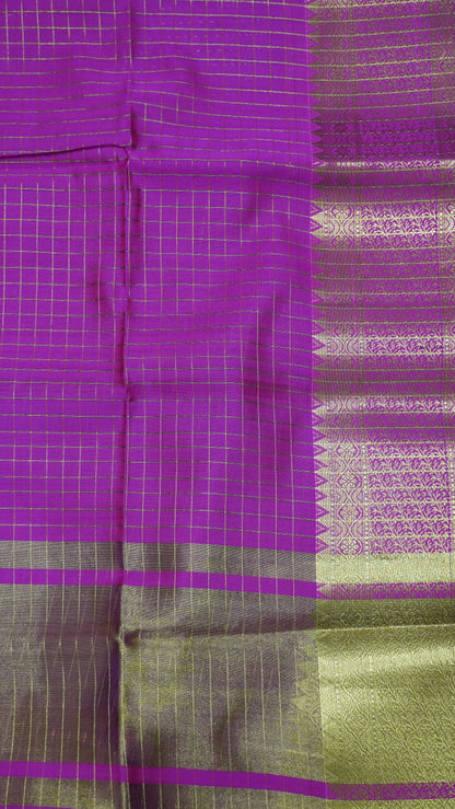 Semi Silk Saree - Square Checks Pink